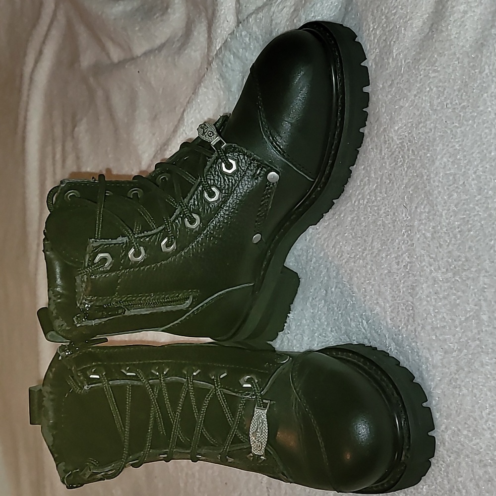 River‎ Road Motorcycle/Work/Combat Boots Size 7 Black Leather Double Zippers